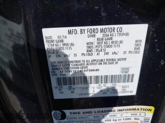 2014 Ford F-150 XL z VIN 1FTFW1ET4EKF06640, wystawiony jako IAAI lot #42372719 z przebiegiem 226 540 mil mil oraz . Historia ofert i sprzedaży dostępna na DreamBid. Obrazek 9.