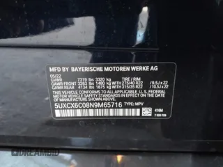 2022 BMW X7 M50i with VIN 5UXCX6C08N9M65716, listed as a IAAI auction lot 40795908 with 1 mi miles. Bid and sale history available at carsss.com. Image 9.