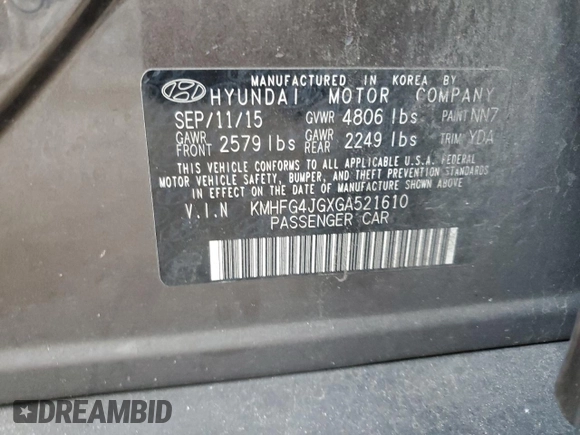 2016 Hyundai Azera с VIN KMHFG4JGXGA521610, выставлен на аукционе Copart как лот 46459445 с пробегом 114 445 миль миль и Списание • Salvage title. История ставок и продаж доступна на DreamBid. Изображение 14.