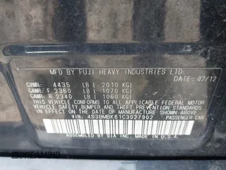 2012 Subaru Legacy Limited with VIN 4S3BMBK61C3027902, listed as a IAAI auction lot 42832962 with 161,680 mi miles and . Bid and sale history available at DreamBid. Image 9.