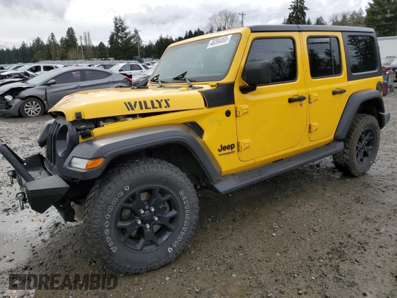 2021 Jeep Wrangler Unlimited Willys с VIN 1C4HJXDG5MW577822, выставлен на аукционе Copart как лот 48394495 с пробегом 72 557 миль миль и Списание • Salvage title. История ставок и продаж доступна на DreamBid. Изображение 1.