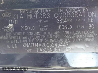 2012 Kia Forte EX with VIN KNAFU4A20C5545447, listed as a IAAI auction lot 41542267 with 157,782 mi miles. Bid and sale history available at carsss.com. Image 9.