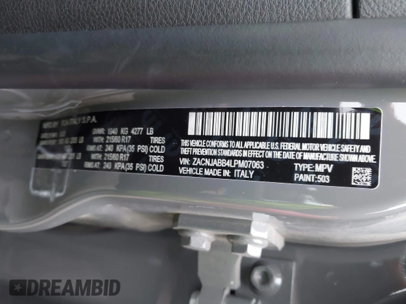 2020 Jeep Renegade Latitude with VIN ZACNJABB4LPM07063, listed as a IAAI auction lot 41398716 with 29,576 mi miles and . Bid and sale history available at DreamBid. Image 9.