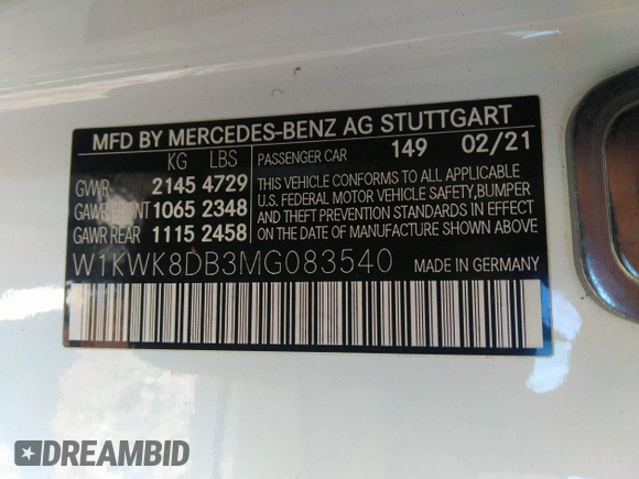 2021 Mercedes-Benz C 300 with VIN W1KWK8DB3MG083540, listed as a IAAI auction lot 35092765 with 11,404 mi miles and . Bid and sale history available at DreamBid. Image 9.