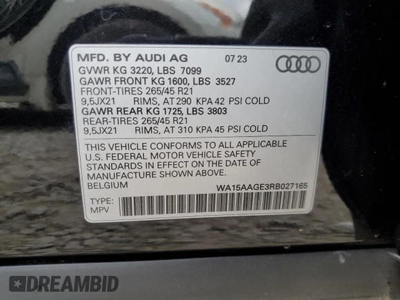 2024 Audi Q8 e-tron Premium Plus z VIN WA15AAGE3RB027165, wystawiony jako Copart lot #42250375 z przebiegiem 15 926 mil mil oraz Szkoda całkowita • Salvage title. Historia ofert i sprzedaży dostępna na DreamBid. Obrazek 13.