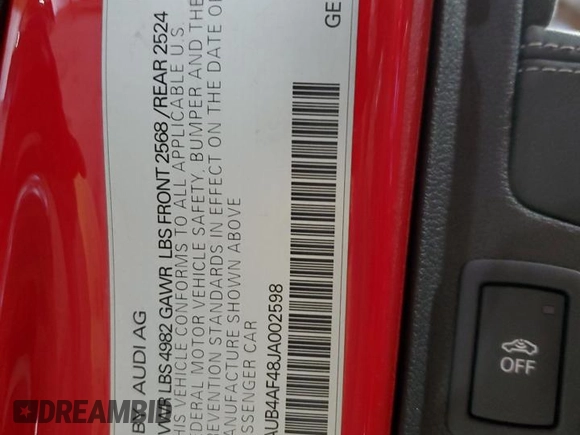 2018 Audi S4 Premium Plus with VIN WAUB4AF48JA002598, listed as a Copart auction lot 69977864 with 127,486 mi miles and Salvage Title. Bid and sale history available at carsss.com. Image 13.