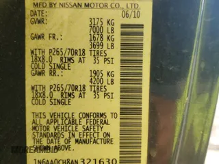 2010 Nissan Titan S with VIN 1N6AA0CH8AN321630, listed as a Copart auction lot 58354525 with 190,570 mi miles and Salvage title. Bid and sale history available at DreamBid. Image 12.