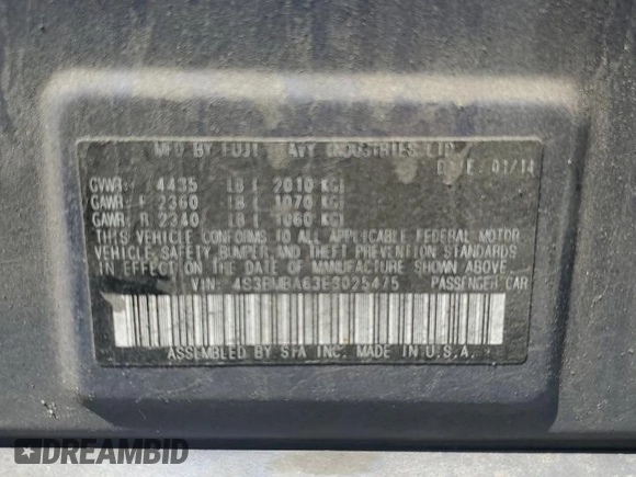 2014 Subaru Legacy 2.5i with VIN 4S3BMBA63E3025475, listed as a Copart auction lot 62383705 with 182,818 mi miles and Clean title. Bid and sale history available at DreamBid. Image 12.