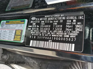 2016 Kia Sorento EX with VIN 5XYPH4A19GG005627, listed as a Copart auction lot 63580745 with 174,611 mi miles and Salvage title. Bid and sale history available at DreamBid. Image 13.