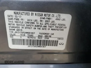 2017 Infiniti Q50 2.0t Sport with VIN JN1CV7AR2HM681807, listed as a Copart auction lot 79299294 with 61,816 mi miles and Salvage Title. Bid and sale history available at carsss.com. Image 12.