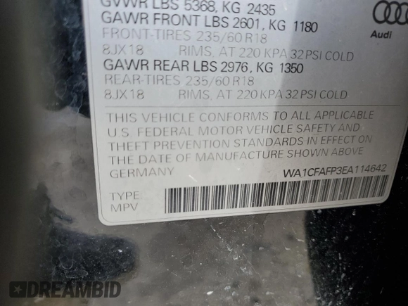 2014 Audi Q5 Premium z VIN WA1CFAFP3EA114642, wystawiony jako Copart lot #51740265 z przebiegiem 129 196 mil mil oraz Szkoda całkowita • Salvage title. Historia ofert i sprzedaży dostępna na DreamBid. Obrazek 16.