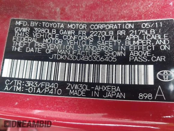 2011 Toyota Prius I z VIN JTDKN3DU4B0306405, wystawiony jako IAAI lot #42289927 z przebiegiem 152 097 mil mil oraz . Historia ofert i sprzedaży dostępna na DreamBid. Obrazek 9.