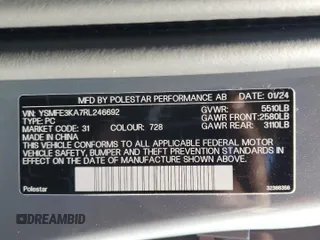 2024 Polestar 2 z VIN YSMFE3KA7RL246692, wystawiony jako Copart lot #69330624 z przebiegiem 1614 mil mil oraz Szkody całkowita. Historia ofert i sprzedaży dostępna na DreamBid. Obrazek 13.