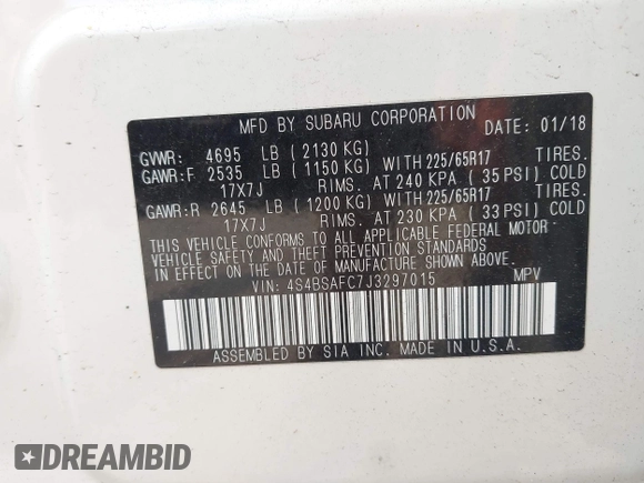 2018 Subaru Outback Premium с VIN 4S4BSAFC7J3297015, выставлен на аукционе IAAI как лот 42427912 с пробегом 89 779 миль миль и . История ставок и продаж доступна на DreamBid. Изображение 9.