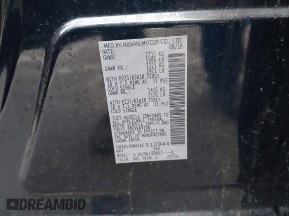2019 Infiniti QX60 LUXE with VIN 5N1DL0MN1KC512944, listed as a IAAI auction lot 41515162 with 60,090 mi miles. Bid and sale history available at carsss.com. Image 9.