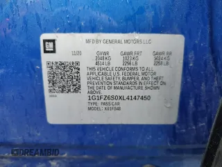 2020 Chevrolet Bolt EV Premier with VIN 1G1FZ6S0XL4147450, listed as a Copart auction lot 54188085 with 61,903 mi miles and Salvage title. Bid and sale history available at DreamBid. Image 13.
