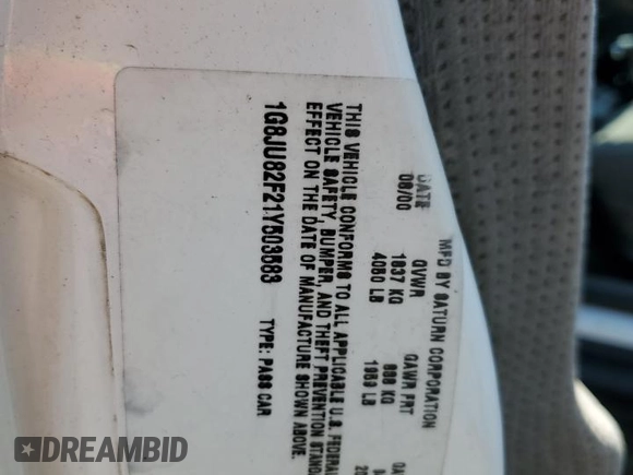 2001 Saturn LW z VIN 1G8JU82F21Y503583, wystawiony jako Copart lot #65959144 z przebiegiem Nie podano mil oraz Szkody całkowita. Historia ofert i sprzedaży dostępna na DreamBid. Obrazek 16.