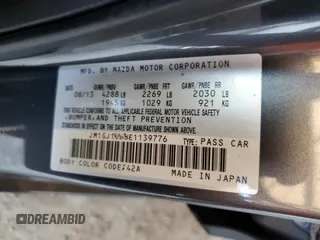 2014 Mazda 6 i Touring with VIN JM1GJ1V68E1139776, listed as a Copart auction lot 54412755 with 109,477 mi miles and Salvage Title. Bid and sale history available at DreamBid. Image 12.