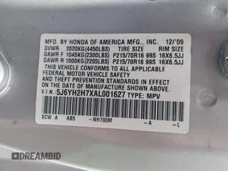 2010 Honda Element EX with VIN 5J6YH2H7XAL001627, listed as a IAAI auction lot 41961495 with 280,088 mi miles and . Bid and sale history available at DreamBid. Image 9.
