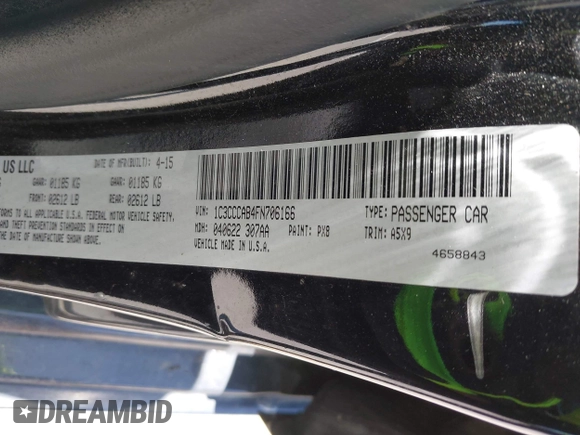 2015 Chrysler 200 Limited z VIN 1C3CCCAB4FN706166, wystawiony jako IAAI lot #42339062 z przebiegiem Nie podano mil oraz . Historia ofert i sprzedaży dostępna na DreamBid. Obrazek 9.