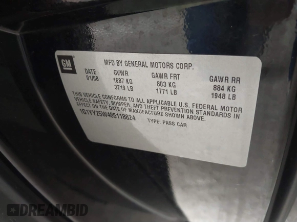 2008 Chevrolet Corvette with VIN 1G1YY25W485118824, listed as a IAAI auction lot 41611892 with 91,121 mi miles. Bid and sale history available at carsss.com. Image 9.