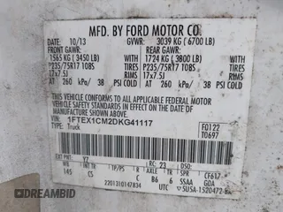 2013 Ford F-150 XL with VIN 1FTEX1CM2DKG41117, listed as a IAAI auction lot 42035732 with 1 mi miles. Bid and sale history available at carsss.com. Image 9.