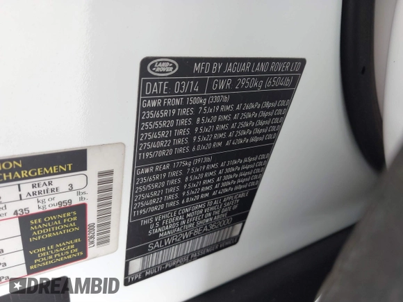 2014 Land Rover Range Rover Sport HSE with VIN SALWR2WF8EA362000, listed as a IAAI auction lot 41787456 with 133,512 mi miles. Bid and sale history available at carsss.com. Image 9.