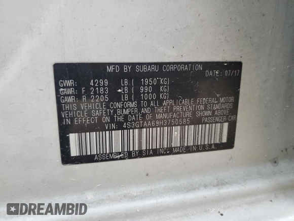 2017 Subaru Impreza z VIN 4S3GTAA69H3750585, wystawiony jako Copart lot #51662015 z przebiegiem 114 478 mil mil oraz Czysty tytuł • Clean title. Historia ofert i sprzedaży dostępna na DreamBid. Obrazek 12.