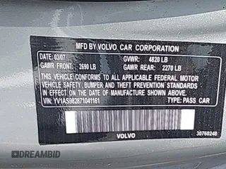 2007 Volvo S80 I6 with VIN YV1AS982871041161, listed as a IAAI auction lot 42171679 with 176,275 mi miles. Bid and sale history available at carsss.com. Image 9.