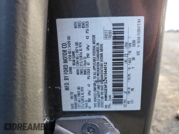2022 Ford Transit Connect XLT with VIN NM0GE9F22N1544012, listed as a Copart auction lot 78942744 with 33,652 mi miles and Salvage title. Bid and sale history available at DreamBid. Image 15.