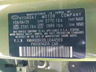 2020 Hyundai Venue SE with VIN KMHRB8A38LU044569, listed as a IAAI auction lot 42117572 with 45,562 mi miles and . Bid and sale history available at DreamBid. Image 9.