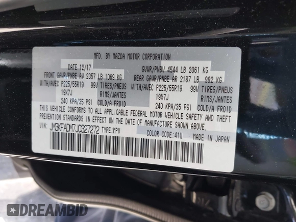 2018 Mazda CX-5 Grand Touring z VIN JM3KFADM7J0327272, wystawiony jako IAAI lot #42279536 z przebiegiem 97 478 mil mil oraz . Historia ofert i sprzedaży dostępna na DreamBid. Obrazek 9.