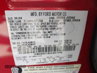 2005 Ford Freestyle SEL with VIN 1FMDK05185GA01596, listed as a IAAI auction lot 41637165 with 210,432 mi miles. Bid and sale history available at carsss.com. Image 9.