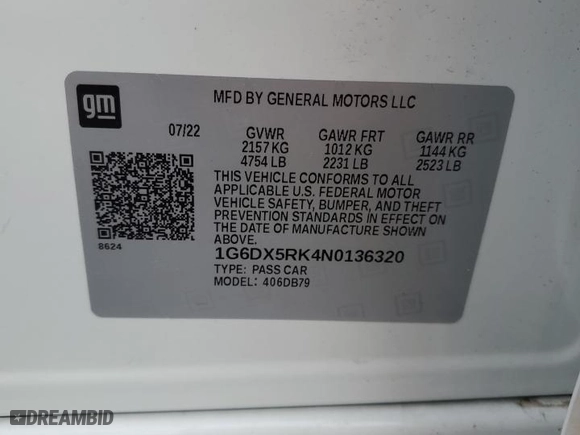 2022 Cadillac CT5 Luxury with VIN 1G6DX5RK4N0136320, listed as a Copart auction lot 49611505 with 5,211 mi miles and Salvage Title. Bid and sale history available at carsss.com. Image 12.