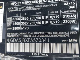 2015 Mercedes-Benz M 350 with VIN 4JGDA5JBXFA570341, listed as a IAAI auction lot 41598681 with 141,796 mi miles and . Bid and sale history available at DreamBid. Image 9.