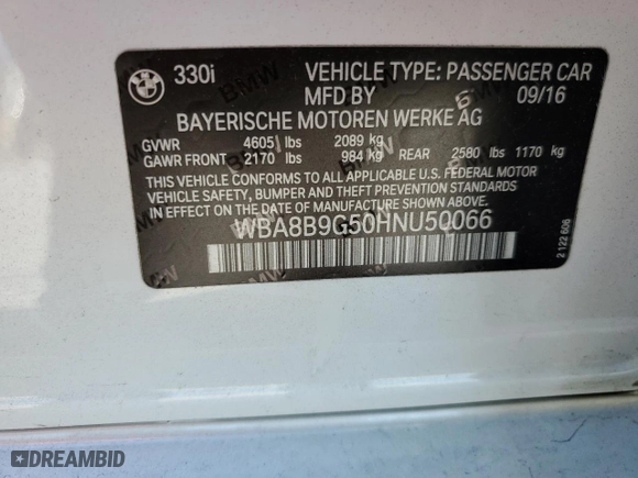 2017 BMW 3 Series 330i with VIN WBA8B9G50HNU50066, listed as a Copart auction lot 78805823 with 29,623 mi miles and Salvage Title. Bid and sale history available at carsss.com. Image 12.