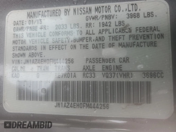2015 Nissan 370Z Nismo z VIN JN1AZ4EH0FM444256, wystawiony jako Copart lot #54620065 z przebiegiem 78 626 mil mil oraz Szkoda całkowita • Salvage title. Historia ofert i sprzedaży dostępna na DreamBid. Obrazek 12.