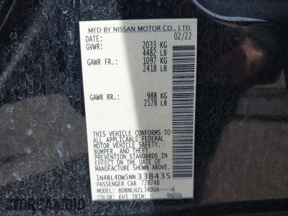 2022 Nissan Altima SV z VIN 1N4BL4DW5NN338435, wystawiony jako IAAI lot #42152480 z przebiegiem 28 926 mil mil oraz . Historia ofert i sprzedaży dostępna na DreamBid. Obrazek 9.