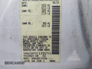2015 Nissan Altima 2.5 S with VIN 1N4AL3AP1FC120251, listed as a IAAI auction lot 41927698 with 128,320 mi miles. Bid and sale history available at carsss.com. Image 9.
