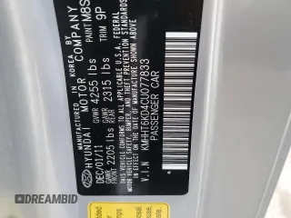2012 Hyundai Genesis Coupe 2.0T с VIN KMHHT6KD4CU077833, выставлен на аукционе Copart как лот 86113074 с пробегом 62 218 миль миль и Списание • Salvage title. История ставок и продаж доступна на DreamBid. Изображение 12.