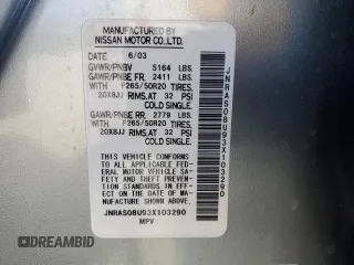 2003 Infiniti FX35 w/o Options with VIN JNRAS08U93X103290, listed as a Copart auction lot 80993704 with 98,752 mi miles and Salvage Title. Bid and sale history available at carsss.com. Image 13.