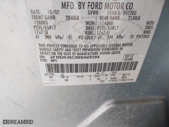 2008 Ford Edge SE with VIN 2FMDK36C98BA05394, listed as a IAAI auction lot 42004374 with 256,920 mi miles. Bid and sale history available at carsss.com. Image 9.