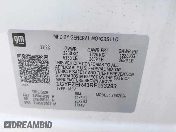 2024 Cadillac XT4 FWD Sport with VIN 1GYFZER43RF133293, listed as a IAAI auction lot 42055906 with 25,398 mi miles and . Bid and sale history available at DreamBid. Image 9.