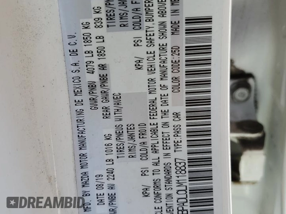 2020 Mazda 3 Preferred Package with VIN 3MZBPADL0LM118837, listed as a Copart auction lot 55680495 with Not Provided miles and Salvage Title. Bid and sale history available at carsss.com. Image 12.