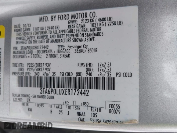 2014 Ford Fusion SE Hybrid with VIN 3FA6P0LUXER172442, listed as a IAAI auction lot 41623540 with 195,843 mi miles. Bid and sale history available at carsss.com. Image 9.