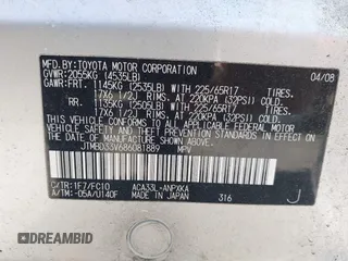 2008 Toyota RAV4 with VIN JTMBD33V686081889, listed as a IAAI auction lot 41971934 with 244,069 mi miles. Bid and sale history available at carsss.com. Image 9.