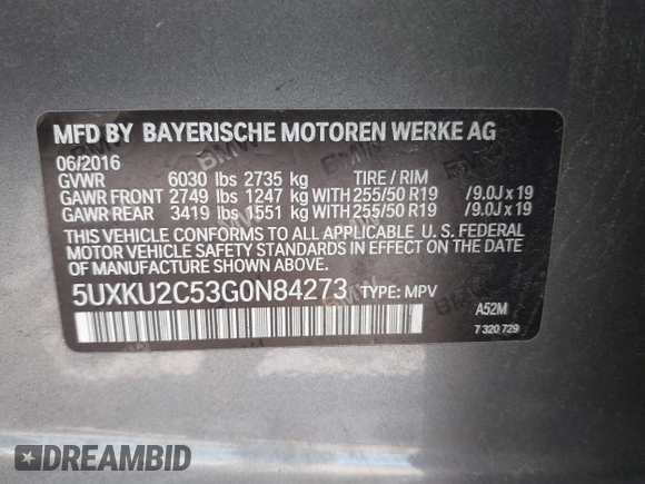2016 BMW X6 xDrive35i with VIN 5UXKU2C53G0N84273, listed as a IAAI auction lot 42104112 with 61,183 mi miles and . Bid and sale history available at DreamBid. Image 9.