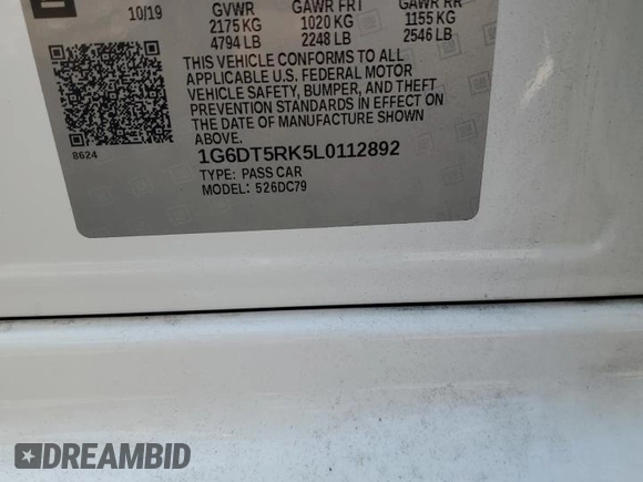 2020 Cadillac CT5 Premium Luxury with VIN 1G6DT5RK5L0112892, listed as a Copart auction lot 68241574 with 28,137 mi miles and Salvage Title. Bid and sale history available at DreamBid. Image 12.