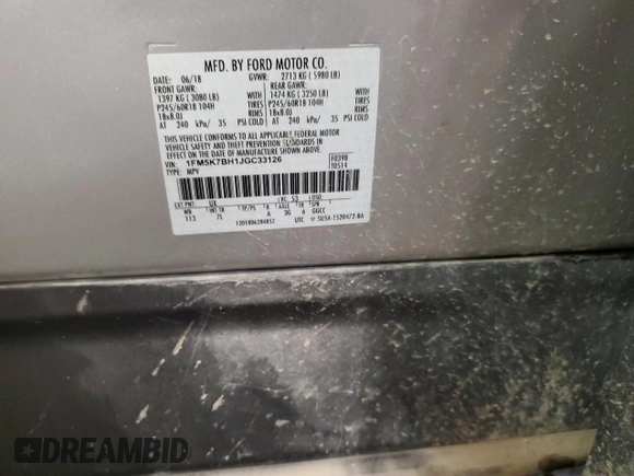 2018 Ford Explorer with VIN 1FM5K7BH1JGC33126, listed as a Copart auction lot 84728404 with 98,876 mi miles and Salvage title. Bid and sale history available at DreamBid. Image 13.