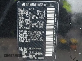 2019 Nissan Armada Platinum with VIN JN8AY2NEXK9756080, listed as a IAAI auction lot 41565485 with 58,521 mi miles. Bid and sale history available at carsss.com. Image 9.